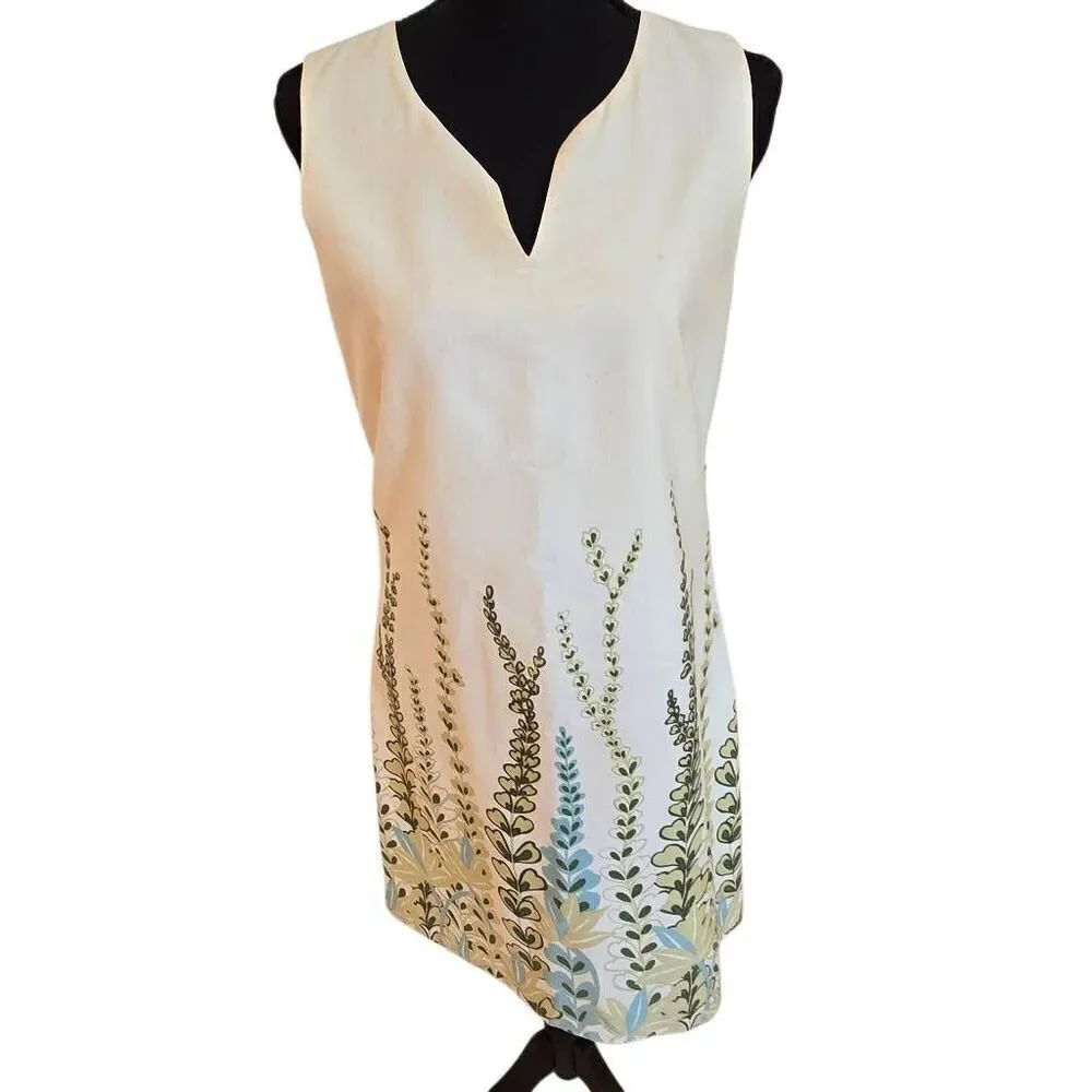 Ann Taylor LOFT Womens Sleeveless Vine Leaf Print Sheath Dress Cream Size 4